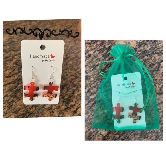 Handmade puzzle earrings - Picture 1 of 9